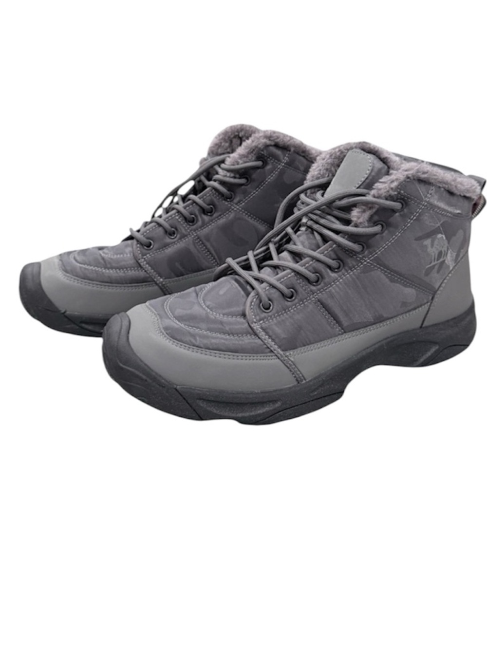 Like New Camel Crown men’s 11 faux fur lined waterproof winter gray boots